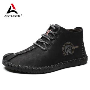 Espetos plus size botas masculinas de couro artesanal botas de tornozelo ao ar livre botas de inverno manter quente sapatos de inverno botas de couro masculino