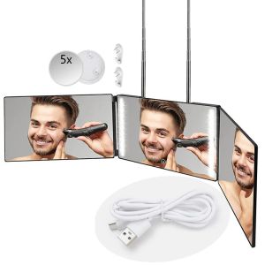 Mirrors Makeup Mirror Trifold 360 Degree Hanging Mirror Full View Height Extend Bathroom Trifold Mirror Man Hairstyle Self Cut Shaving