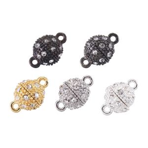 Necklace 50 Sets Oval Alloy Rhinestone Magnetic Clasps Jewelry Findings Sier Golden Black 16x10mm , Hole: 1.5mm