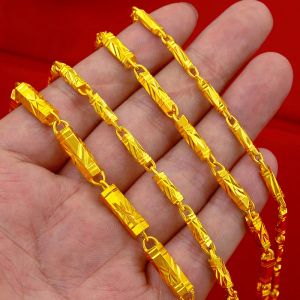 Necklace 999 Orginal Gold Color Bamboo Necklace for Women Men Neckalces Chain Valentine's Day Wedding Engagement Fine Jewelry Not Fade