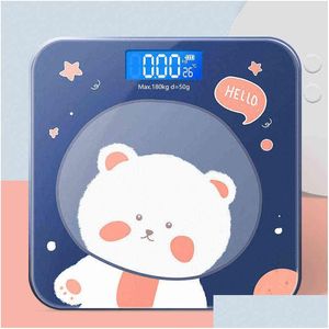 Hushållsskalor Cartoon Bear Weight Scale LCD Display Glass Smart Badrum Digital Body Fat High Precision Electronic Floor H1229 D DHYH6