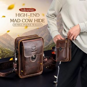 Crazy Horse Leather Male Midjepack Telefonpåse Väskor Midja påse Mens Liten bröstkorg Bältespåse Ryggsäck 240126