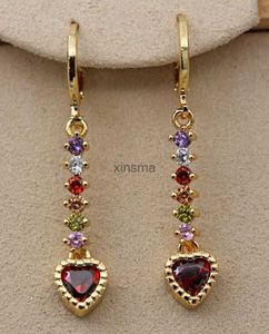 Stud Trendy Dangle Drop Earrings for Women Gold Color Chain Earring Rainbow Zircon Jewelry Accessories for Wedding Engagement Gift YQ240129