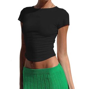 Abbigliamento da yoga T-shirt a maniche corte aderenti basic per donna Camicia a tinta unita Skims Dupes Y2k Top corto attillato Abbigliamento estivo per uscire e allenamento 1668