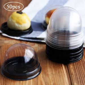 50pcs Mini Round Cake Boxes And Packaging Transparent Plastic Box For Cake With Lid Egg-Yolk Puff Mooncake Box Clear Packing Box300m