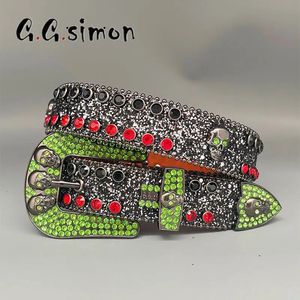 Punk Dark Rhinestone Kemerleri Kadın Tasarımcı Deri Strap Elmas Bing Kemerleri Batı Kovboy Y2K E Kotlar İçin Kızlar Moda Kemeri Erkekler 240122