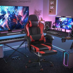 Other Furniture Gaming Chair with Footrest and Massage Lumbar Support Video Racing Seat Height Adjustable with 360Swivel and Headrest Q240129