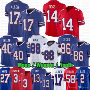 Hot Sale Josh Allen Stefon Diggs Jersey de futebol Gabriel Davis von Miller Dawson Knox Jim Kelly Milano Dalton Kincaid Gregory Rousseau Damar Hamlin Poyer