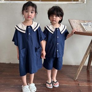 Kız Elbise Yaz Bebek Giysileri İkizler İçin Erkek Gömlek Kızlar Elbise Çocuk Kardeş ve Kardeş Kıyafet Kore Moda Çocuk Kıyafet