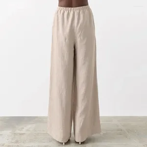 Women's Pants High Waisted Retro Linen Loose Slim Trousers Women Spring And Summer Thin Elastic Belt Cotton Wide-leg