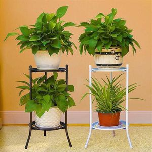 Black White Metal Floor Two-layer Elegant Metal Plant Stand Shelf Flower Pot Rack Holder for Green plant T200104240p