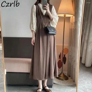 Work Dresses Sets Women Spring Autumn French Style Retro Lace Half Sleeve Shirts And Solid Tank Top Midi Simple Casual Chic