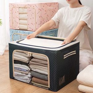Ящик для хранения одежды из ткани Оксфорд со стальным каркасом, складная сумка, прозрачная молния на окне для одежды, простыни, одеяло с ручками 240125