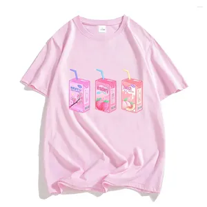 Herr t-skjortor Strawberry Milk Cartoon Printing Tee-Shirt Cotton Soft High Quality T-shirts Spring Women Kawaii Graphic Tshirt bekvämt