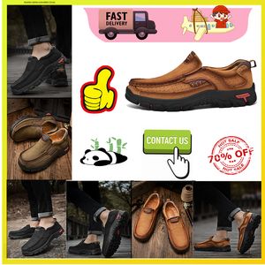 Vandringskor avslappnad plattform platt lyxdesigner läderskor läder överdimensionerade loafers för män anti slip slitstarka läderträning sneakers