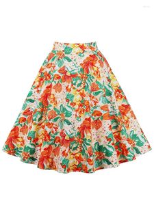 Gonne stampa floreale in cotone Midi anni '50 Donna Estate Vintage Cerniera sul retro A-Line Elegante gonna svasata Gonne femminili