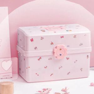 Bins Accessori per capelli Scatola di stoccaggio maniglia portatile per neonati adesivi decorativi non slip per bambini gioielli con corda per bambini risparmio 3 strati