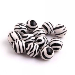 Boncuklar Kwoi Vita 100pcs Tıknaz Bubblegum Akrilik Zebra Şeritler Mücevher için Renkli Tıknaz Reçine Boncuklar 12mm 16mm 20mm