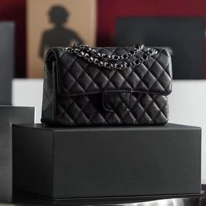 Canale Alta qualità Borsa di alta qualitàBorsa a tracolla con patta di design classico Piccola borsa a tracolla da donna in caviale nero Oro nero Borse di lusso con coperchio a doppio strato S