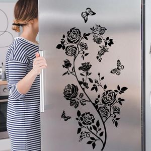 Wallpapers 30 60cm Plant Black Flower Butterfly Wall Sticker Living Room Bedroom Fridge Kitchen Restaurant Decorative Mural