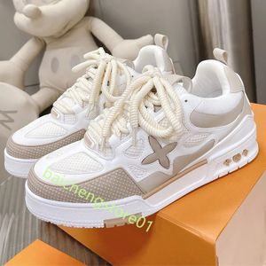 Designer skor herrskor nya skridskor sneakers herr tränare casual skor lyx kalvskinn läder plattform sneakers gummi vintage låg top spets upp ny löpning l42