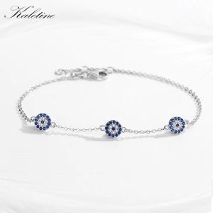 Armreif KALETINE Evil Eye Armbänder für Frauen 925 Sterling Silber Paar Armband Blau Rund Blau CZ Glücksbringer Schmuck KLTB064