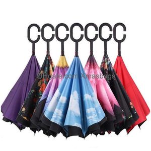 Umbrellas Wind-Proof Inverted Folding Double-Layer Rain-Proof Sun Inside And Outside Self-Made Umbrella C Handle Inventory Wholesale Dht5D