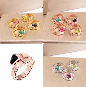 European American Animal Rings Snake Shaped Semi Diamond Micro Inlaid Fritillaria Minimalist Ring With Multiple Colors Choose Hiphop Punk Street accessories