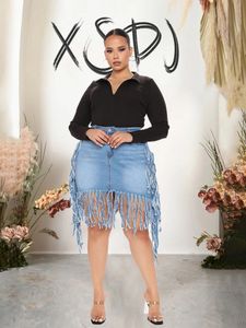 Джинсовая юбка женская летняя короткая сексуальная юбка с кисточкой облегающая джинсовая юбка больших размеров женская большая оптовая продажа Drop240127