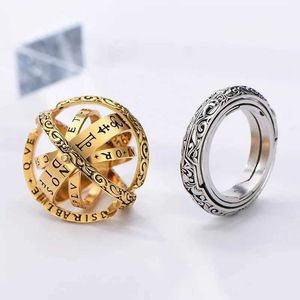 Band Rings Vintage Fashion Astronomical Ball Ring For Women Men Pherical Flipping Deformed Universe Couple 12 Constellation Jewelry Gift 240125