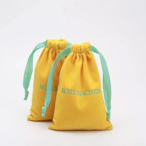 Kolyeler sarı kadife hediye çantaları mum parfüm makyaj tozu çuval küpe takılar pazen pazen ambalaj torbaları
