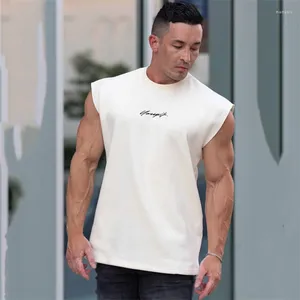 Męskie topy czołgowe biała otwarta strona odcięcia siłowni top męskie lato siatka fitness odzież kulturystyka