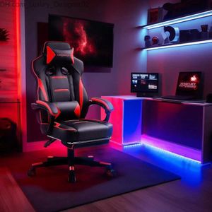 Other Furniture Gaming chair desk chair ergonomic gaming chair with footrest PU leather high back adjustable swivel lumbar support Q240129