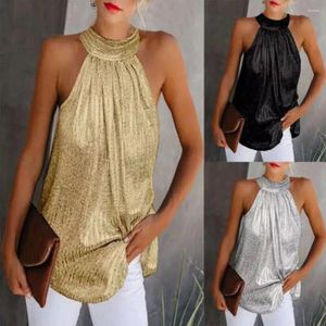 Women's Tanks Women Halter Sleeveless Slim Loose Sequined Tee Tops Summer Lady Sliver Gold Zip T-shirts JYFS-JY1603