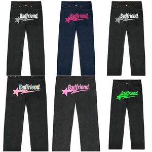 Дизайнерские джинсы jnco Y2k Джинсы Badfriend фиолетовые джинсы джинсы ksubi Хип-хоп Черные брюки с буквенным принтом Мужчины Женщины настоящие джинсы