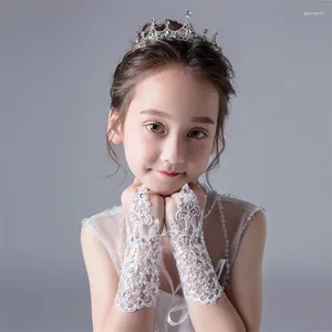 Acessórios de cabelo meninas princesa luvas vestido luva laço diamante desempenho pogal traje casamento para crianças presente de aniversário