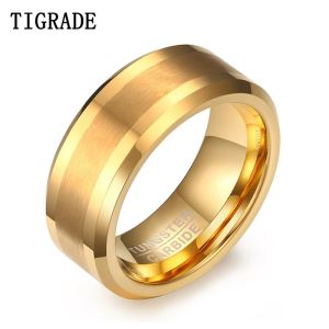 バンドTigrade Men for Men For Gold Color Tungsten Carbide Rings For Women beveled Edges Polided Matte Finish Comfort Fit