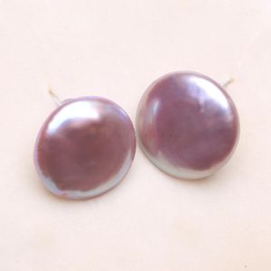 Earrings Hot Sale Specials Natural Freshwater Baroque Profiled Pearl Button Shaped Purple High Gloss Woman Earrings Silver 1617MM EDC