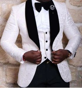 Kvalitetsdräkt groomsmen sjal lapel tuxedos röda vita svarta män kostymer bröllop man blazer jackapantsstievest 240125