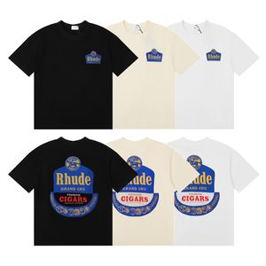 Rhude Summer Чистый хлопок Мужские футболки Женские дизайнерские футболки Rhude Модная футболка с принтом Man Tide высокого качества Размер США M-XL