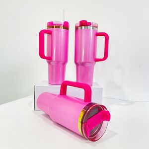 Regali con il miglior rapporto qualità-prezzo Tazza da viaggio in acciaio inossidabile a doppia parete personalizzata per sublimazione H2.0 Bicchiere glitter rosa da 40 once con coperchio e cannuccia per incisione laser