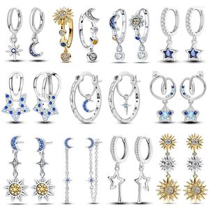 Hoop Earrings Trendy 925 Sterling Silver Gold Sun & Moon Asymmetric Dual Color For Women's Appreciation Accessories