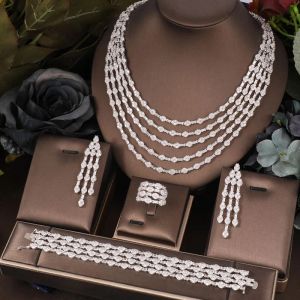 Set Janekelly4 PCs Set di gioielli zirconia da sposa per donne festa, lussuoso set di gioielli da sposa Cz cristallino cz