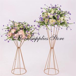 Decoração de festa 10 pçs / lote suporte de flor de ouro 50 / 70cm altura metal estrada chumbo peça central de casamento vasos de flores para evento home257e