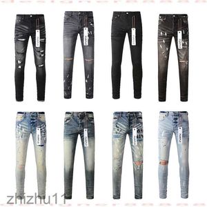 Purple Jeans Designer for Mens Brand Hole Skinny Motorcycle Trendy Ripped Patchwork All Year Round Slim Legged IV58 IV58