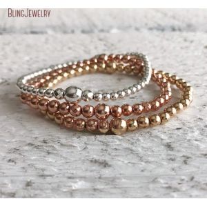 Bracciali Bracciale delicato Bracciale in oro rosa riempito Argento oro Ematite Bracciale con perline impilabile Bracciale minimalista elasticizzato BM27740