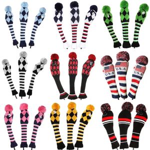 3pcs / Set Knit Long-neck Sock Style Golf Head Covers for Driver Fairway Woods 1# 3# 5# 240127