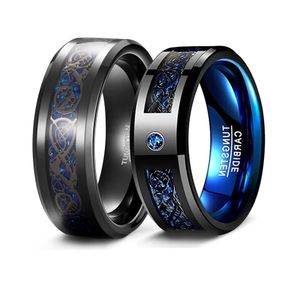 Somen 8 mm nero blu carburo di tungsteno anello uomo drago celtico intarsio fedi nuziali set di gioielli di moda