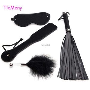 Bondage tlemeny 4pcs bondage set bdsm sats eye mask pisk spanking paddel fjäder stick sex vuxna spel erotiska sex leksaker för kvinnliga par