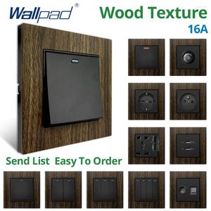 Smart Home Control Wallpad Wood Texture Aluminum Alloy Panel EU Sockets And Switches LED Dimmer 1/2/3/4 Gang 1/2 Way 2 USB Fast Charge Port